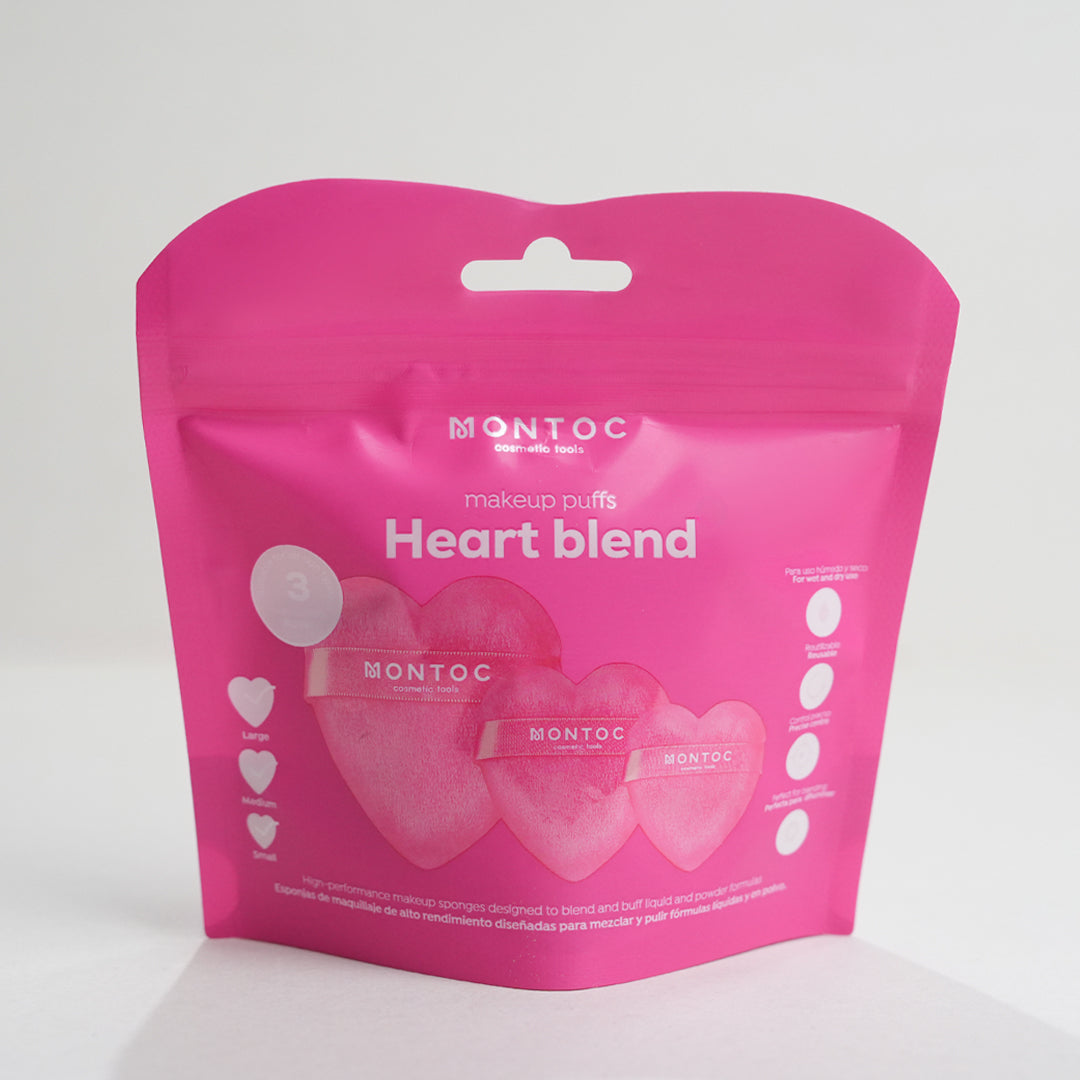 Set de borlas corazón para maquillaje X3 Fucsia