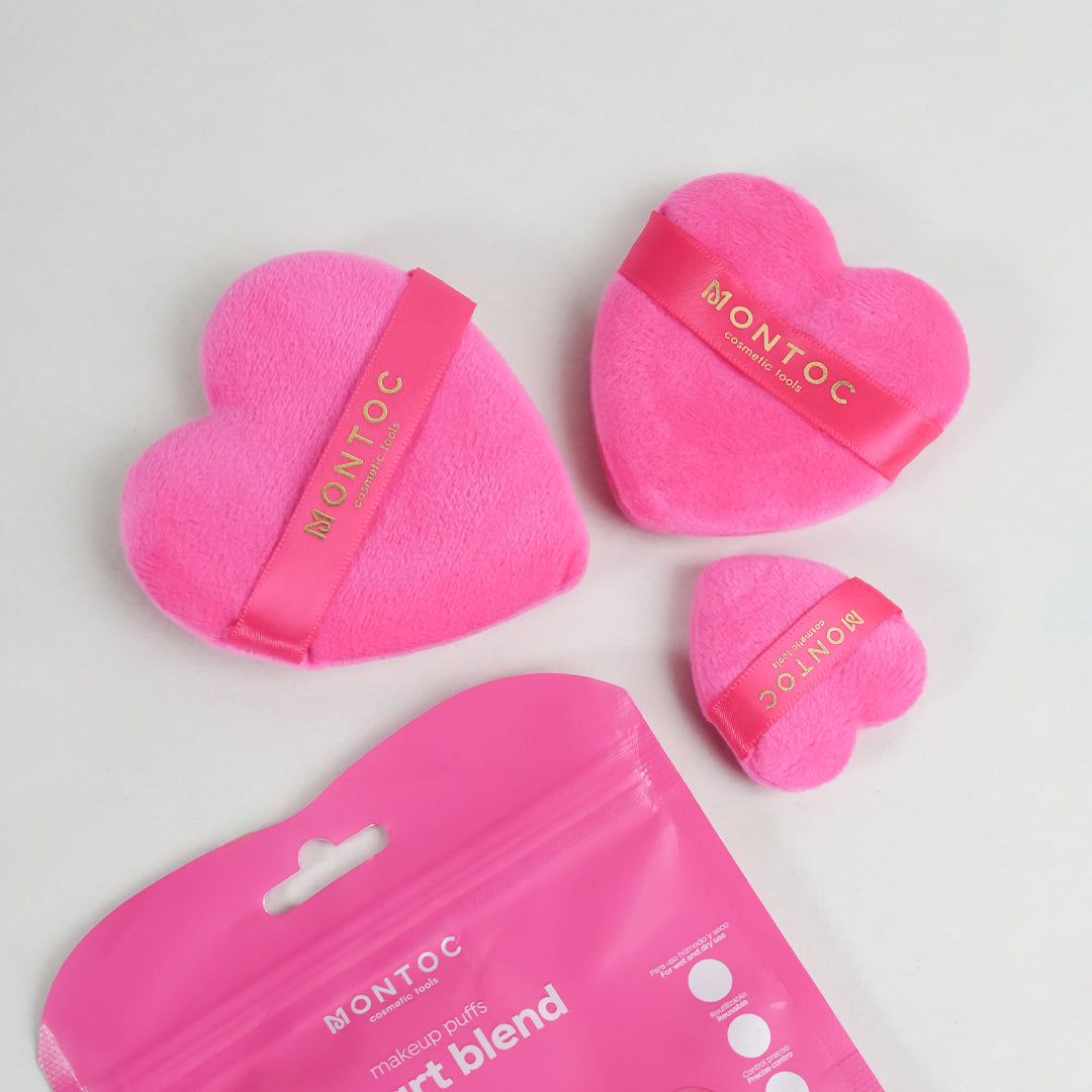 Set de borlas corazón para maquillaje X3 Fucsia