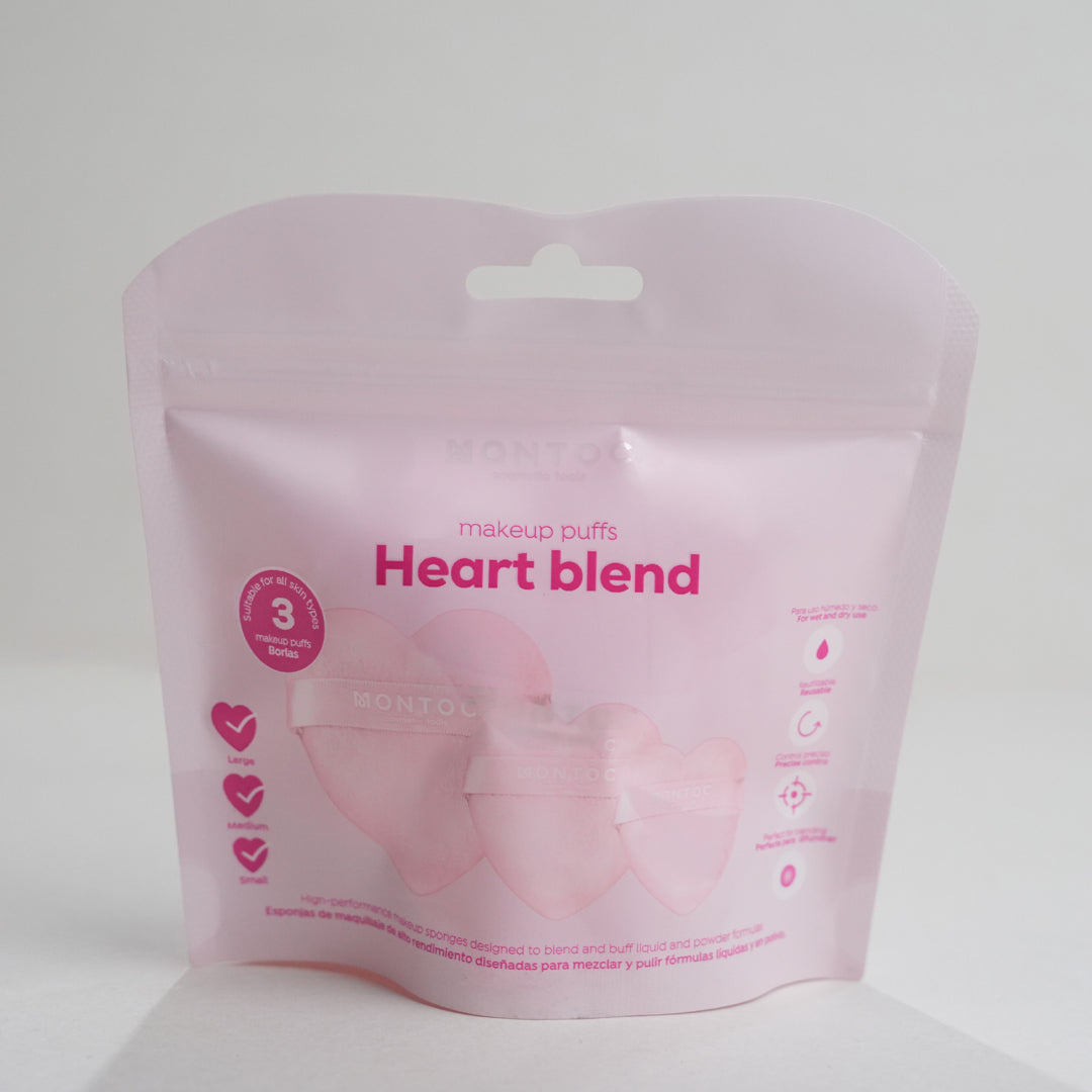 Set de borlas corazón para maquillaje X3 Rosa