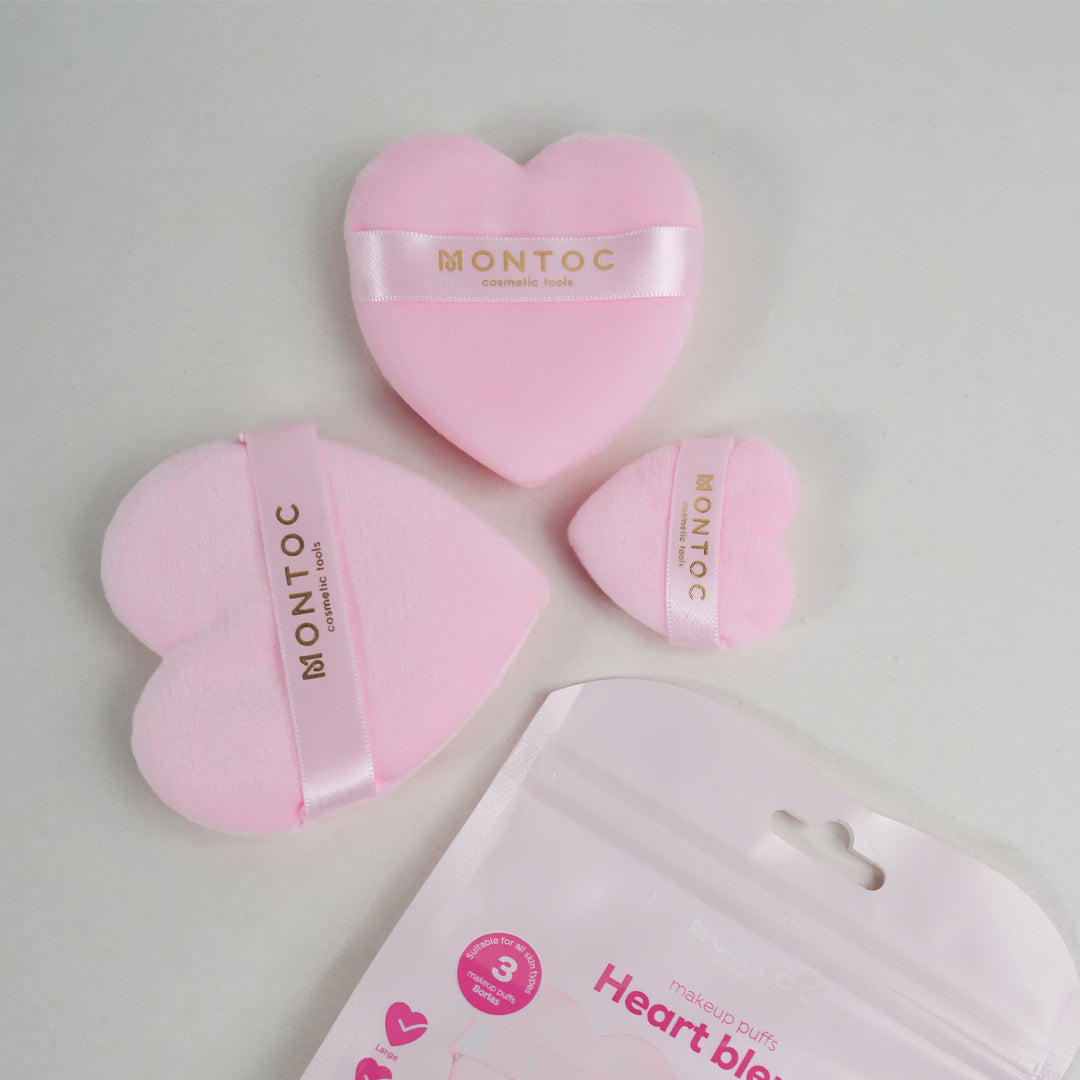 Set de borlas corazón para maquillaje X3 Rosa