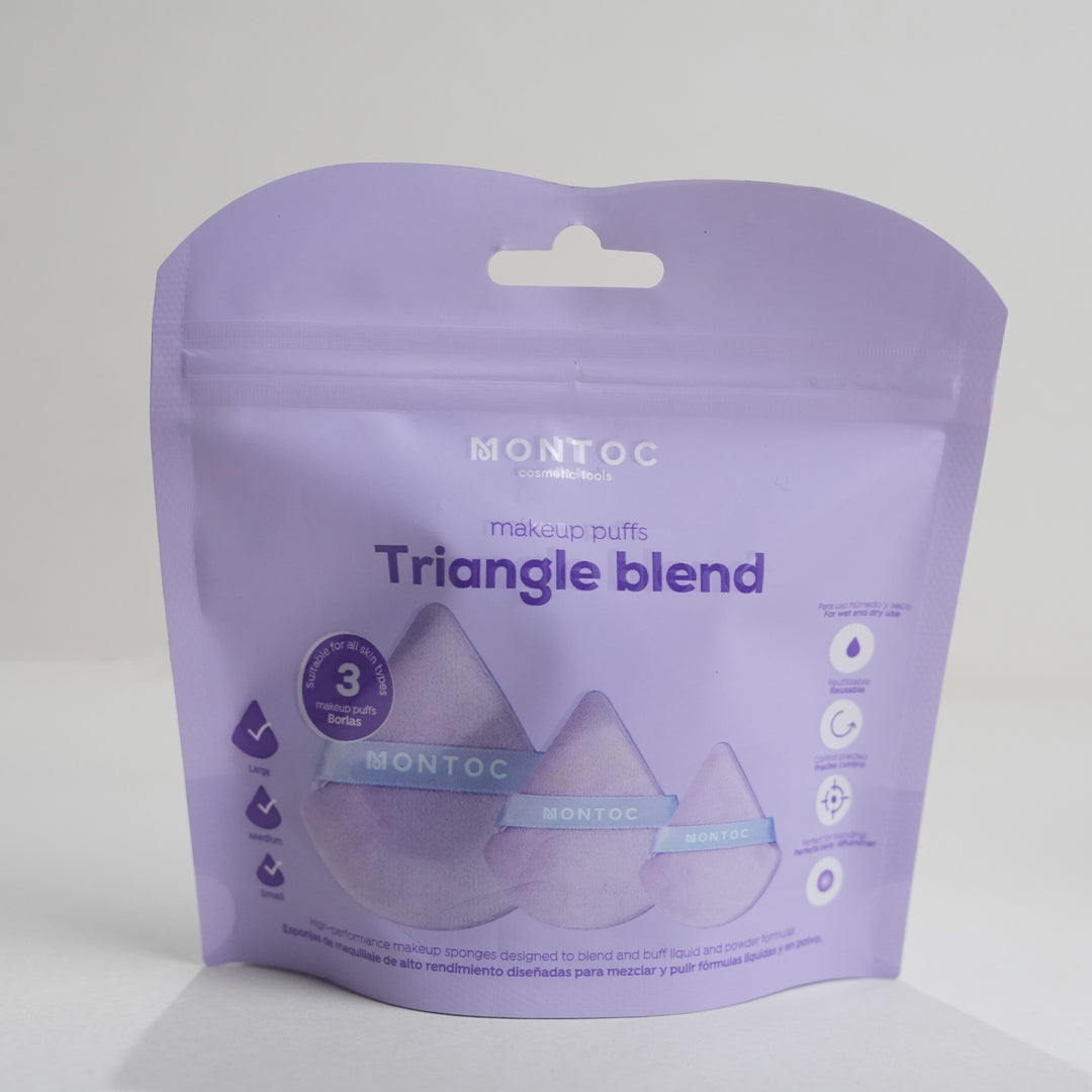 Set de borlas triangulares para maquillaje X3 Lila