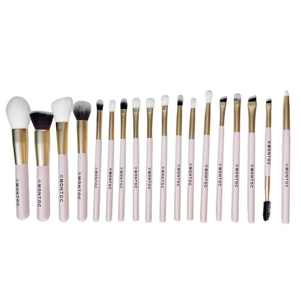 Kit de 18 brochas cruelty-free, calidad premium.